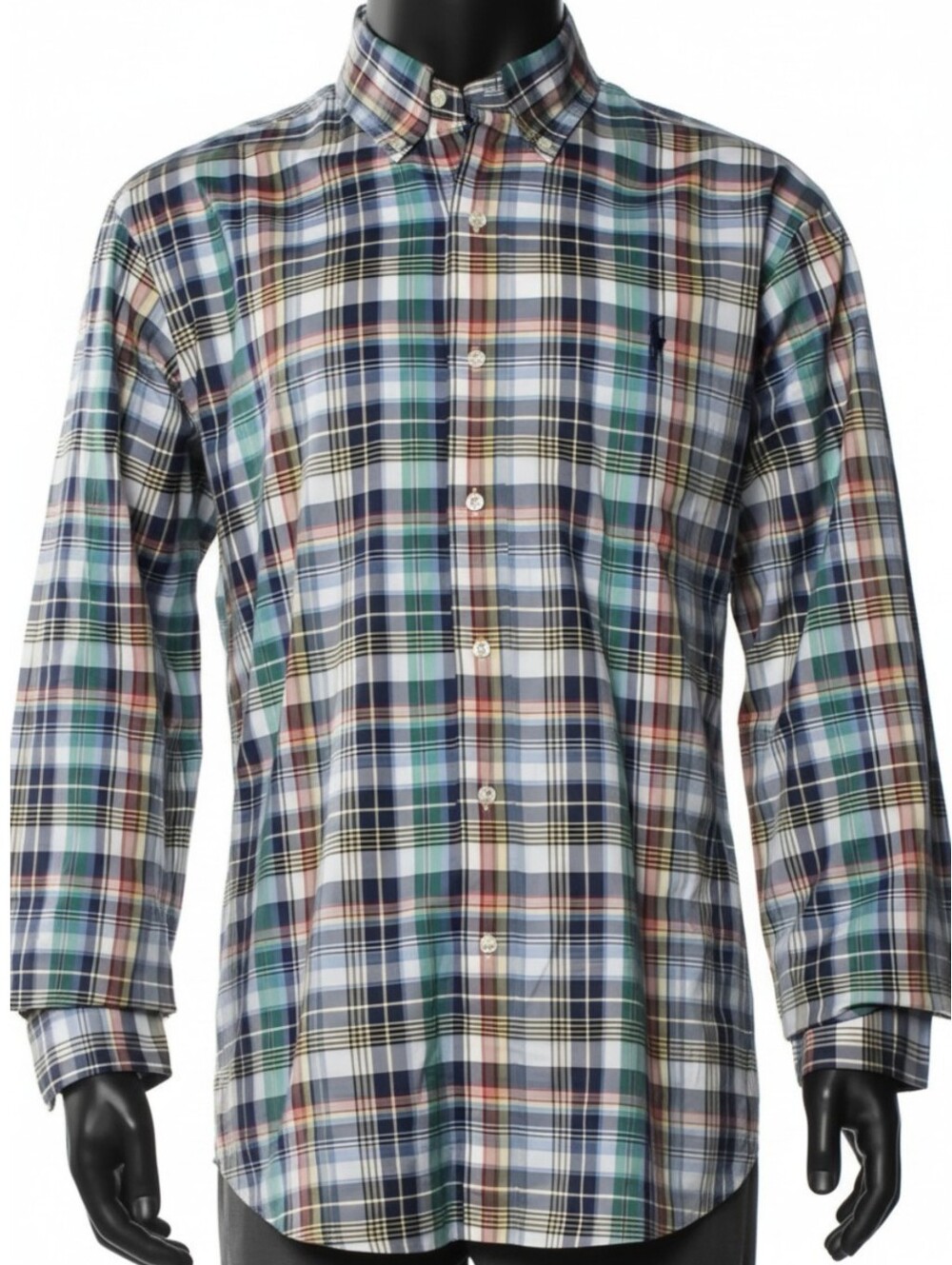 Polo Ralph Lauren Custom Fit Blue & Green Plaid Button-Up Shirt Size Large